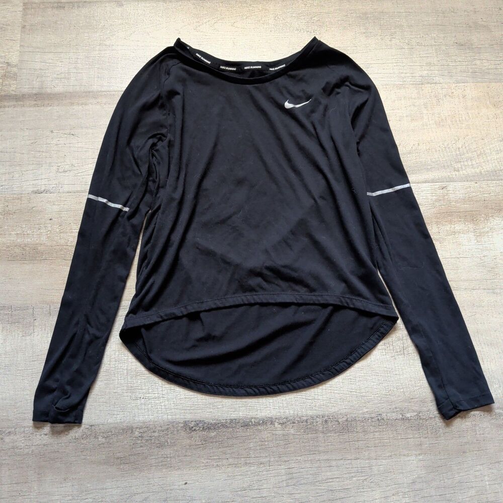 Nike Shirt Womens Size Small S Black Long Sleeve Dri-Fit Running Athletic Top